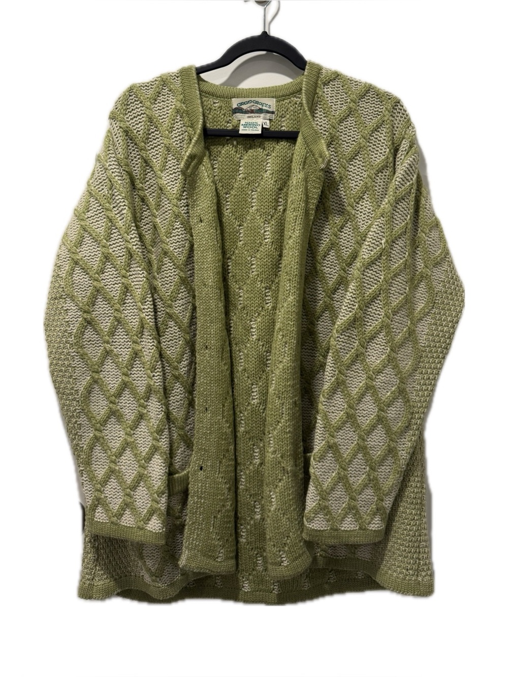 Arancrafts Ireland Cable Knit Cardigan in Olive Green